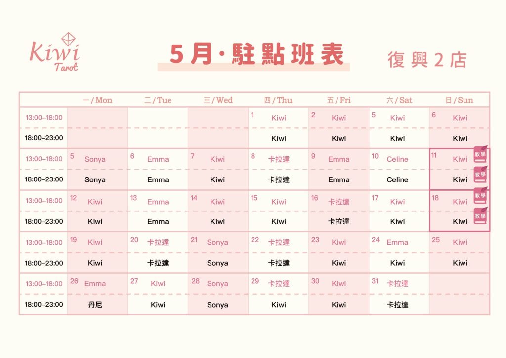Kiwi塔羅駐點班表(復興店)塔羅駐點 4 20250501 Kiwi Tarot Zhongxiao Fuxing 2 Taipei Tarot